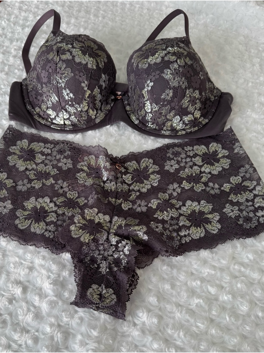 Victoria's Secret Body by Victoria Lace Bra & Boyshorts with Metallic Floral
